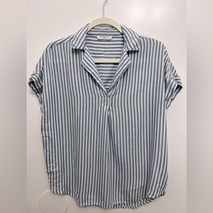 LIGHT BLUE & WHITE STRIPED COLLARED SHIRT